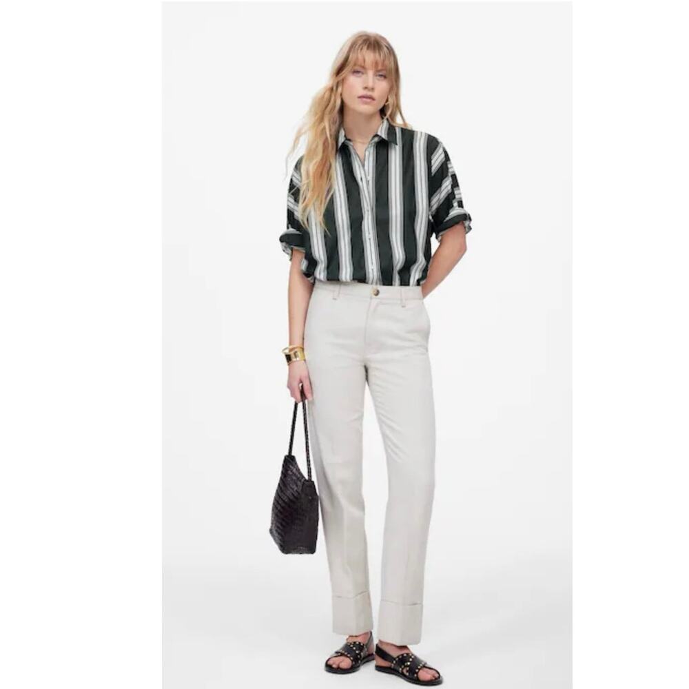 Madewell ‘Summit Green’ Oversized Pleated-Sleeve Button-Up Shirt Size Small